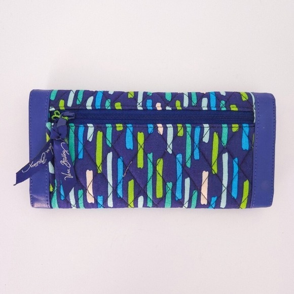 Vera Bradley Blue & Green Striped Katalina Showers Trifold Wallet - Picture 2 of 6